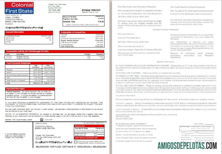 Extrato de hipoteca do banco colonial da Austrália, 2 páginas, 1 2 Scr amostra